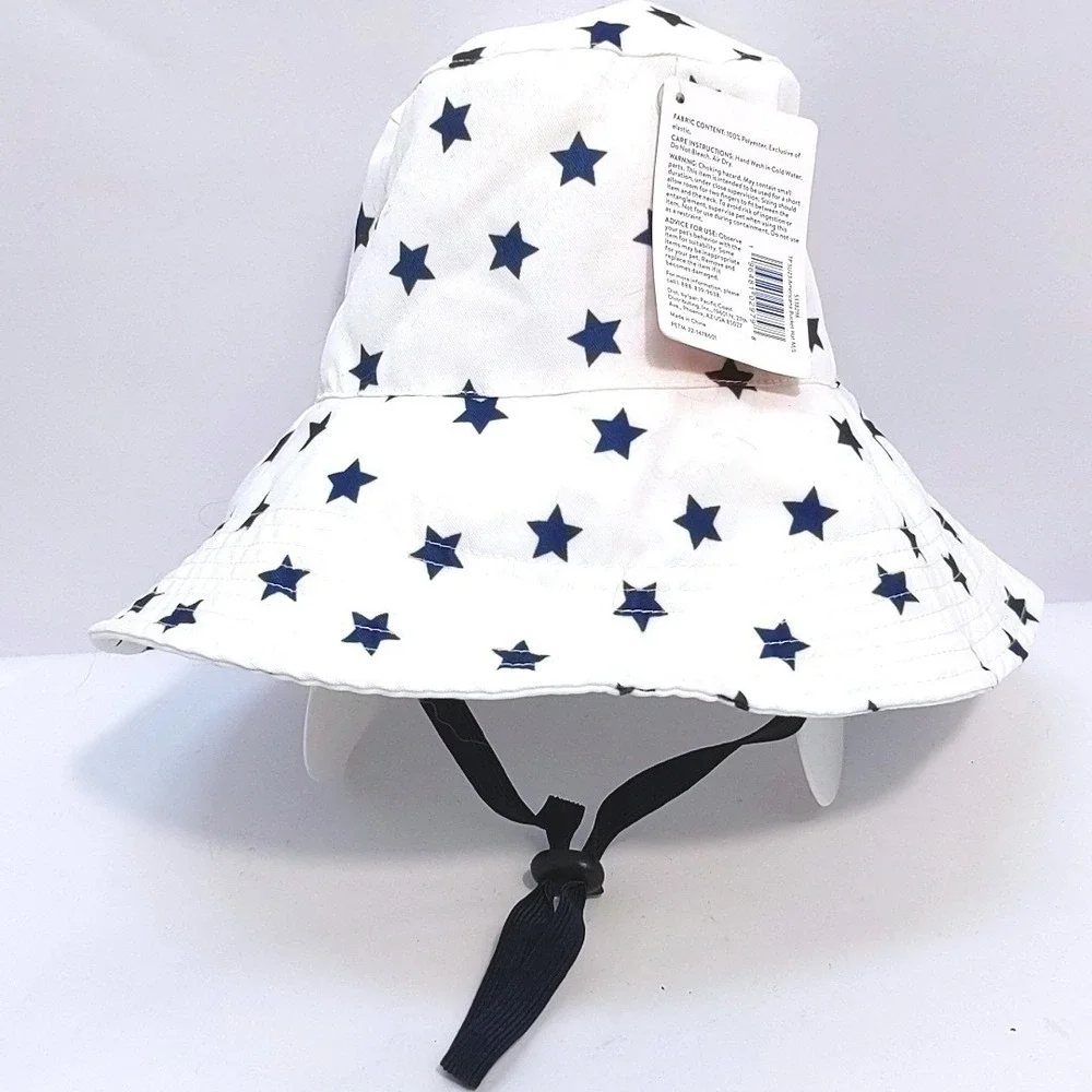 Top Paw Americana Dog Bucket Hat White Stars Patriotic 4th of July Med/Lrg NWT